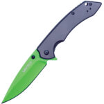 Assisted Open Folding Pocket Knife with Grey handle and Green Blade