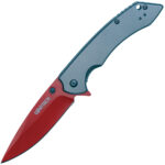 Assisted Open Folding Pocket Knife with Grey handle and Red Blade