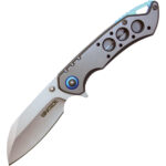 Assisted Open Folding Pocket Knife, Grey Handle w/ Blue Accents